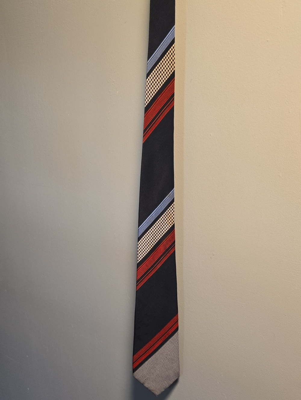 Lanvin Navy Tie with Red and Light Blue Stripes